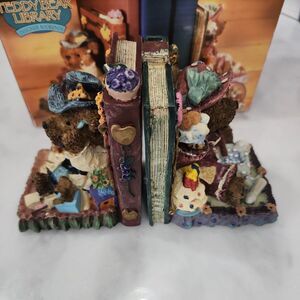 Vintage Teddy Bear Library Book Ends Collector Series Hand Painted Poly Resin